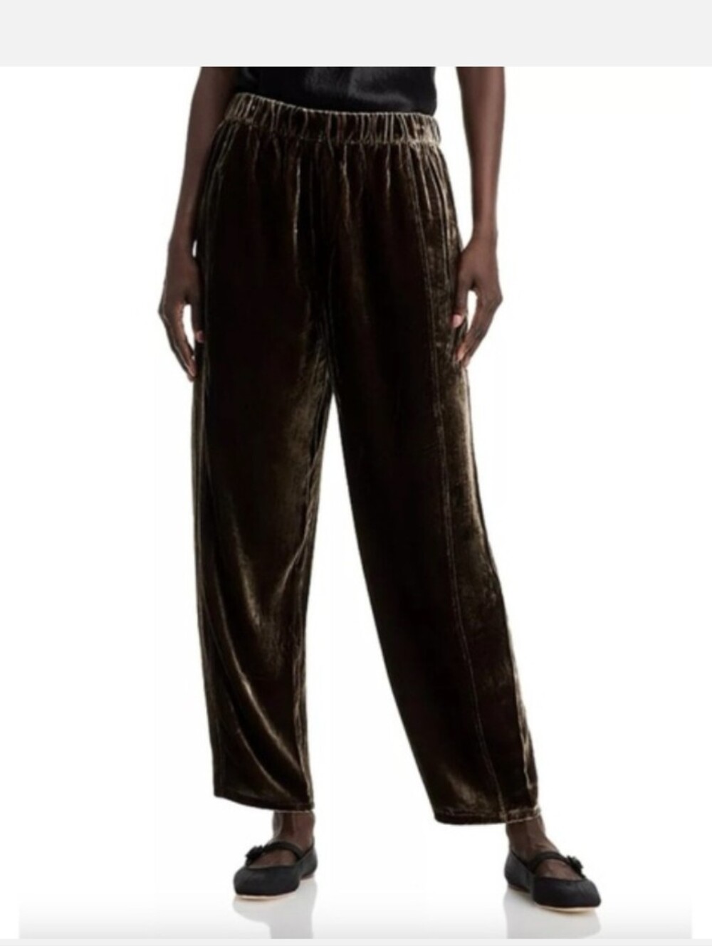 EILEEN FISHER Brown Silk Blend Velvet  Pants Medium Tapered Leg Elastic Waist